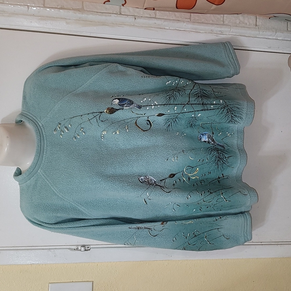 Artisans Apparel Vintage Sweater womens L beautiful scenic birds floral pullover